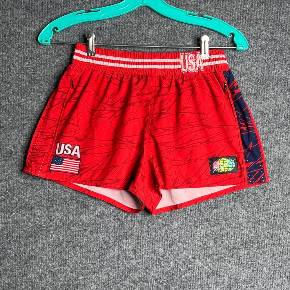 Slunks USA Red Athletic Shorts XS Volleyball Mesh Side Panels